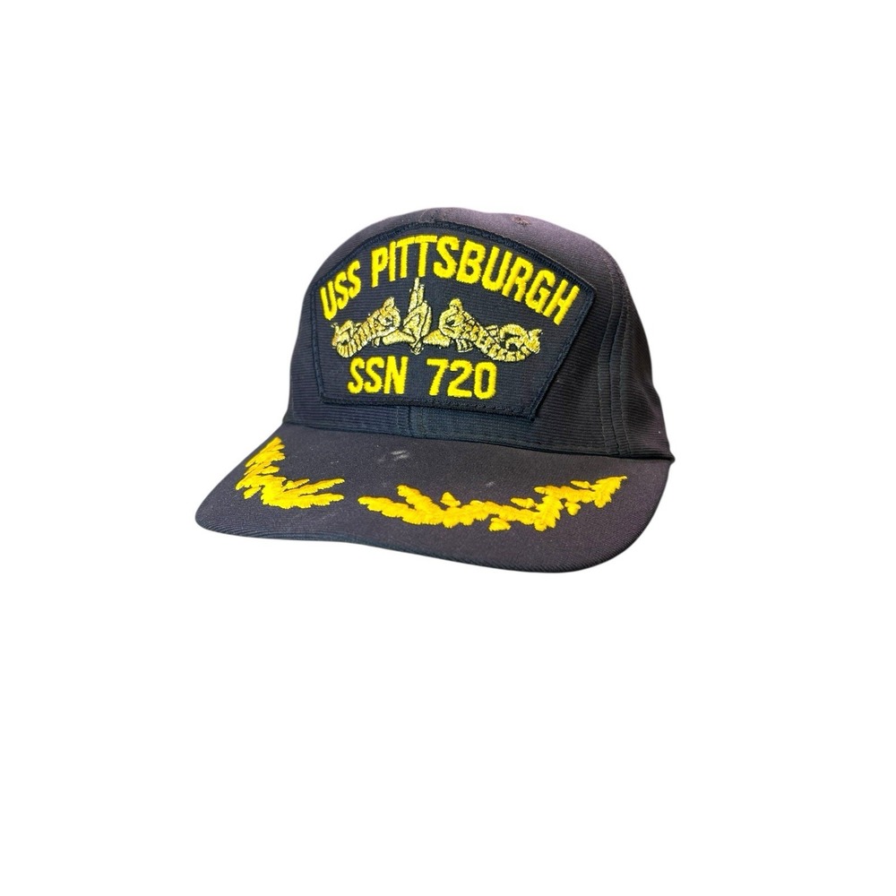 Vintage USS Pittsburgh SSN-720 Adjustable Snapback‎ Hat Eagle Crest Gold Leaf